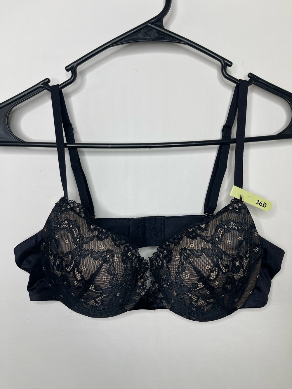 Maidenform Black Lace Overlay Push Up Underwire Convertible Bra 36B